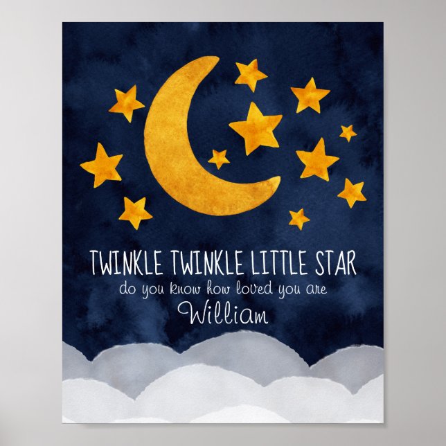 Personalized Twinkle Little Star Moon & Stars  Poster (Front)