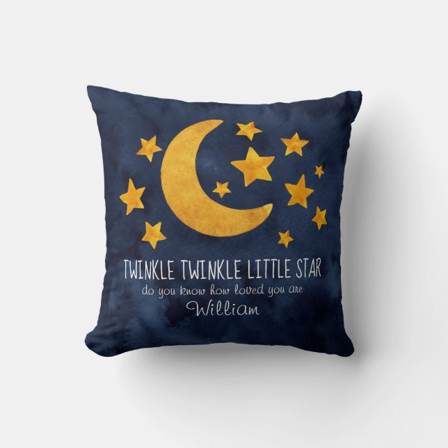 Personalized Twinkle Little Star Moon & Stars   Throw Pillow (Front)