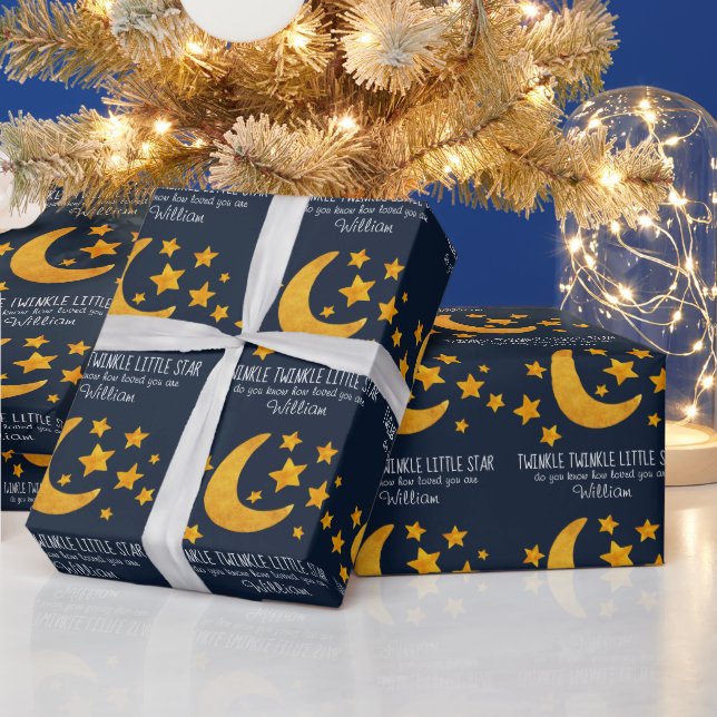 Personalized Twinkle Little Star Moon & Stars Wrapping Paper (Holidays)