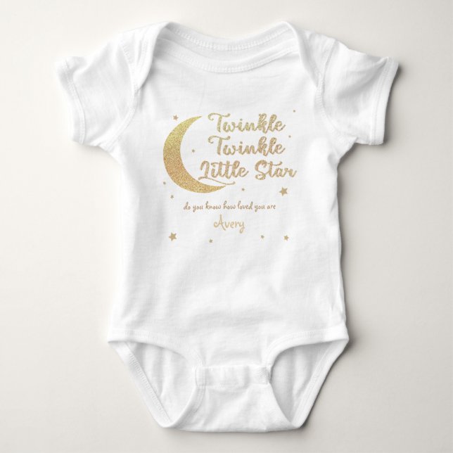 Personalized Twinkle little star printed glitter Baby Bodysuit (Front)