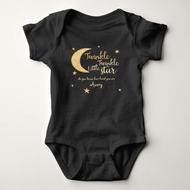 Personalized Twinkle little star watercolor Baby Bodysuit (Front)