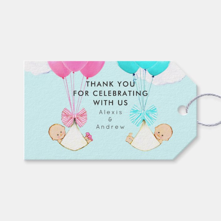 x20 Personalised Baby shower Thank You Favour Twin Tags Unisex Lioness and cubs