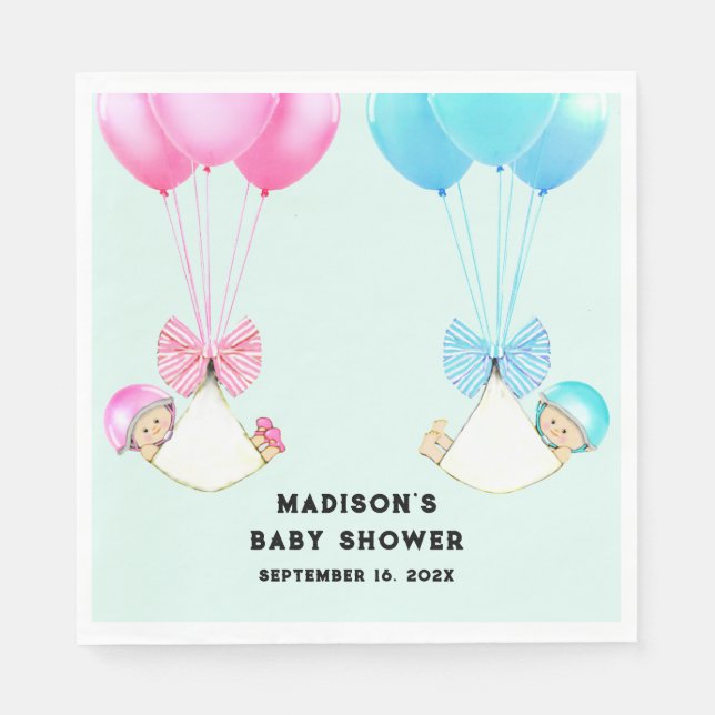 Personalized Twins Baby Shower Napkins (Front)