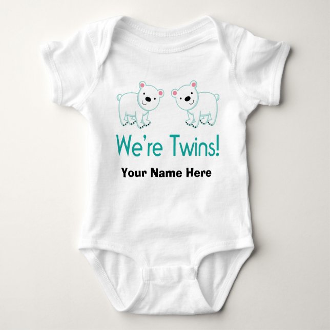 Personalized Twins Polar Bears Baby Bodysuit (Front)