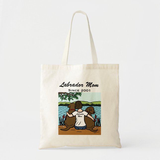 Personalized Two Chocolate Labradors and Mom Tote Bag (Front)