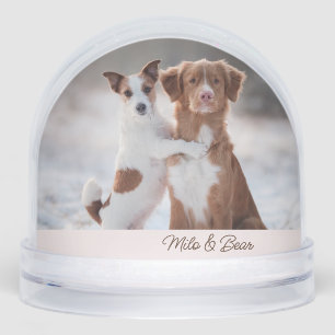 Personalized two dogs photo two names snow globe