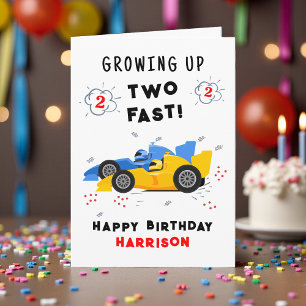 Personalized Two Fast 2nd Birthday Race Cars Card