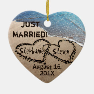 Personalized Two Hearts In The Sand Heart Ornament