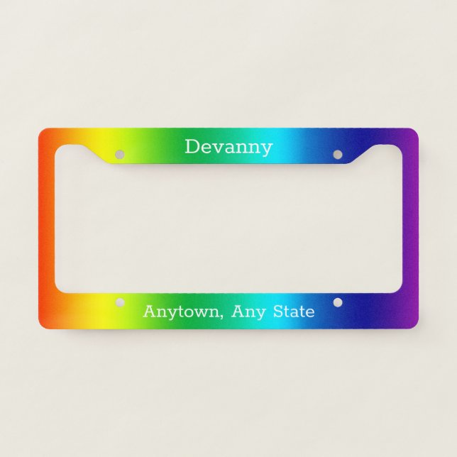 Personalized Two Line Rainbow Colors Spectrum License Plate Frame (Front)