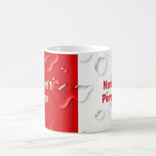 Personalized Two Name Fun Red White Water Drops Coffee Mug (Center)