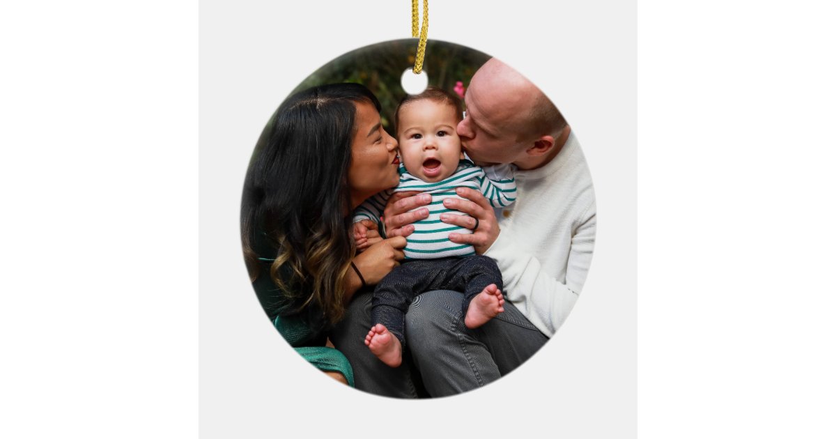 Personalized Two Photo Double Sided Family Ceramic Ornament | Zazzle