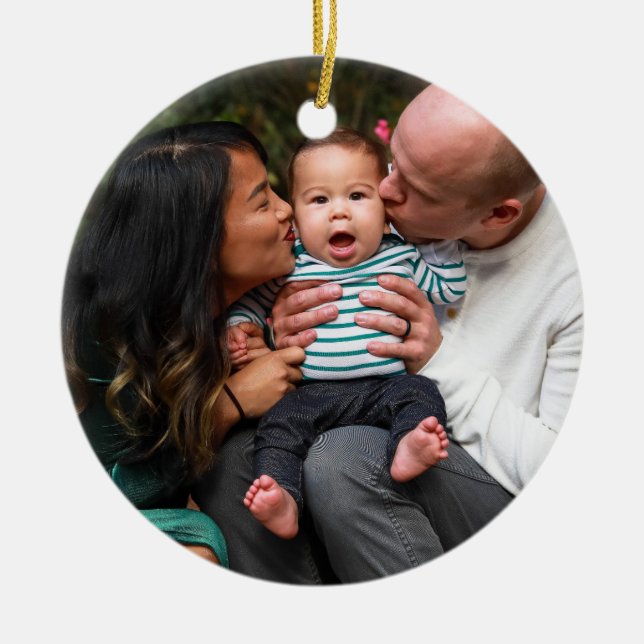Personalized Two Photo Double Sided Family Ceramic Ornament (Front)