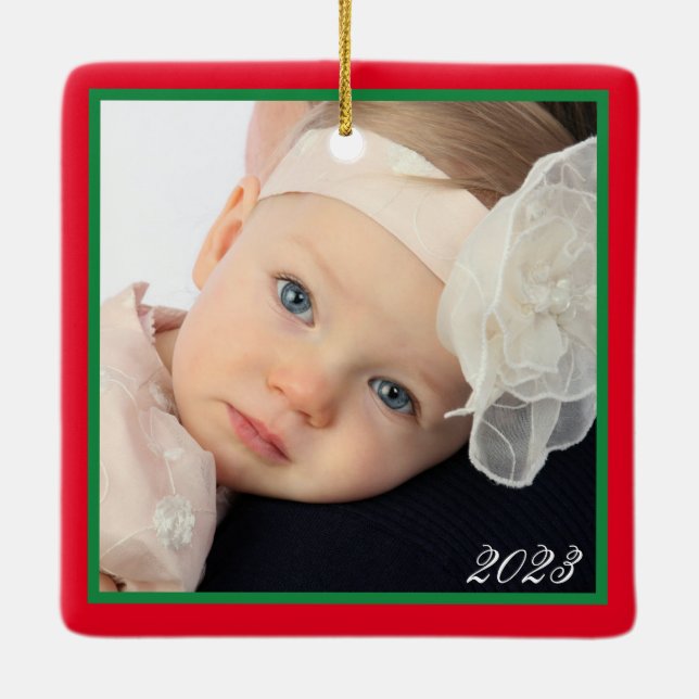 Personalized TWO Photo FAMILY Christmas Ceramic Ornament (Back)