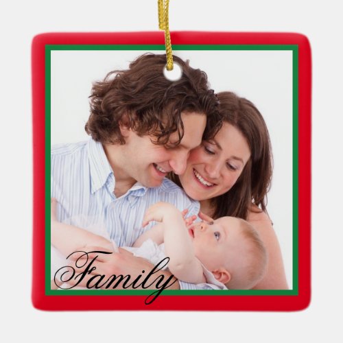 Personalized TWO Photo FAMILY Christmas Ceramic Ornament