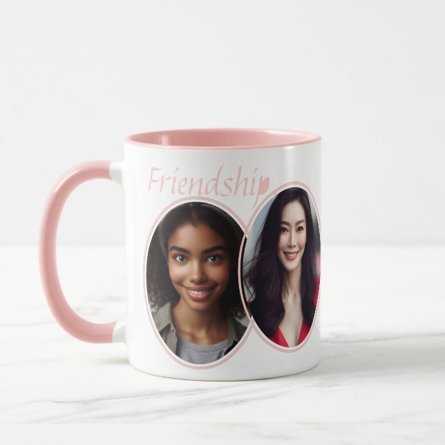 Personalized Two-Photo "Friendship, defined!" Pink Mug (Left)