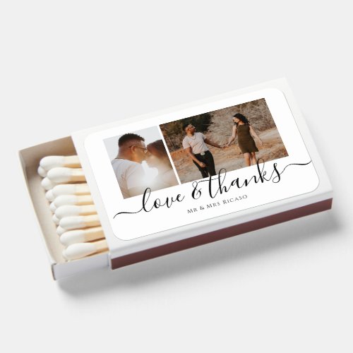 Personalized Two Photo Love and Thanks Matchboxes