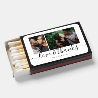 Personalized Two Photo Love and Thanks Matchboxes