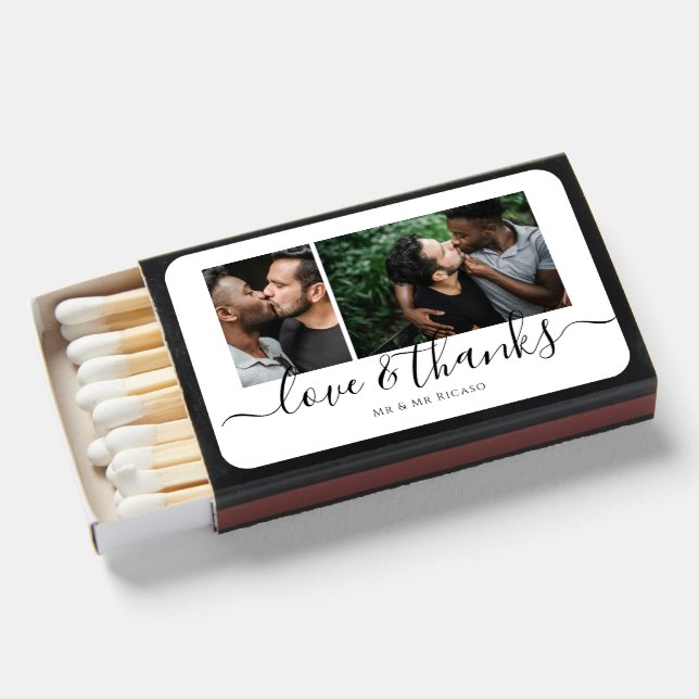 Personalized Two Photo Love and Thanks Matchboxes (Front Open)