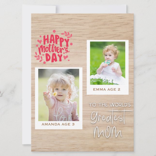 "Personalized Two-Photo Mom's Day Card" Holiday Card (Front)
