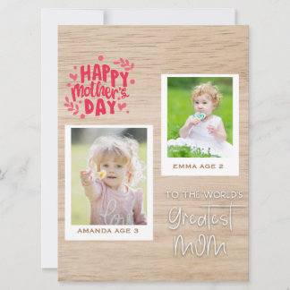 "Personalized Two-Photo Mom's Day Card" Holiday Card