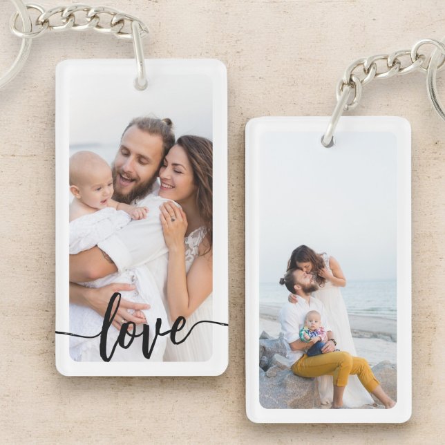 Personalized Two Photo Text Family Double Sided Keychain (Creator Uploaded)