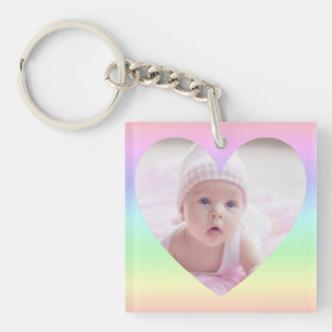 Personalized Two Photos Inside Rainbow Color Heart Keychain