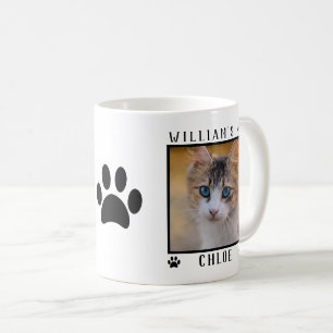 Personalized Two Photos Names Paw Prints Cat Photo Coffee Mug
