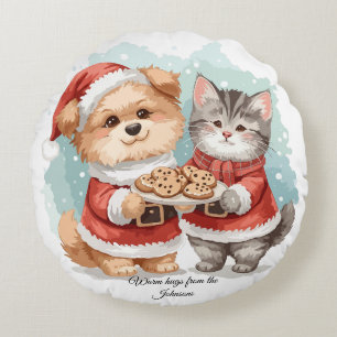 Personalized two-sided christmas besties cat dog  round pillow