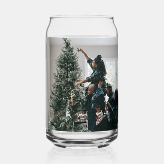 Personalized Two Sided Family Christmas Photo Can Glass