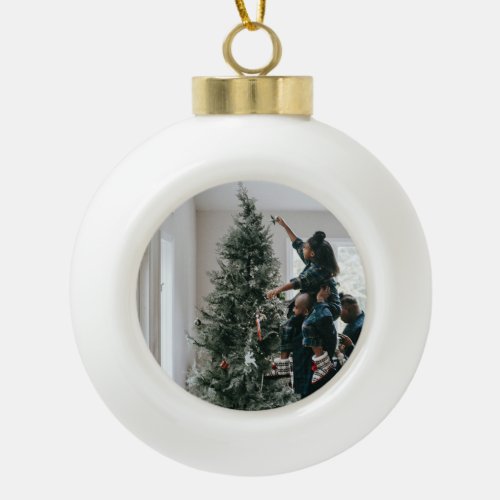 Personalized Two Sided Family Christmas Photo  Ceramic Ball Christmas Ornament