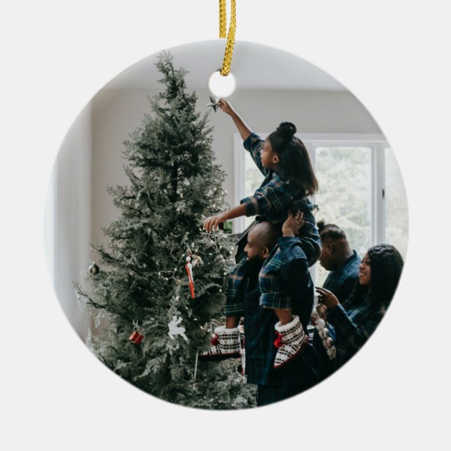 Personalized Two Sided Family Christmas Photo  Ceramic Ornament (Front)