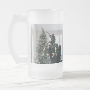 Personalized Two Sided Family Christmas Photo Frosted Glass Beer Mug