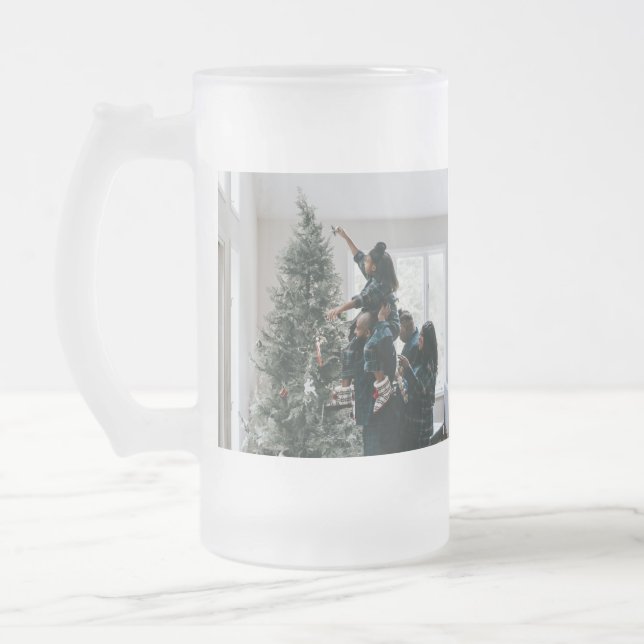 Personalized Two Sided Family Christmas Photo  Frosted Glass Beer Mug (Left)
