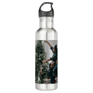 Personalized Two Sided Family Christmas Photo Stainless Steel Water Bottle