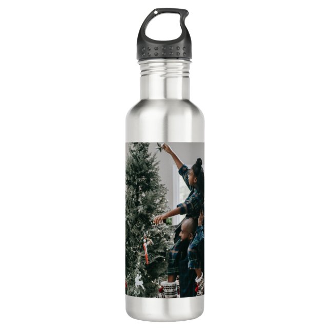 Personalized Two Sided Family Christmas Photo  Stainless Steel Water Bottle (Front)