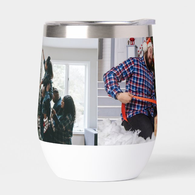 Personalized Two Sided Family Christmas Photo  Thermal Wine Tumbler (Left)