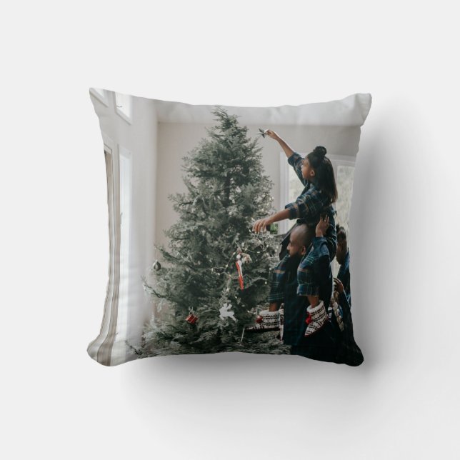 Personalized Two Sided Family Christmas Photo Throw Pillow (Front)