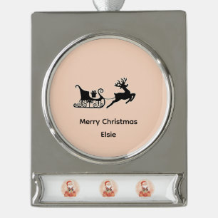 Personalized two-sided reindeer santa Christmas Silver Plated Banner Ornament