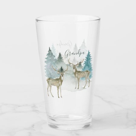 Personalized Two Stag Deer In Winter Woodland Glass