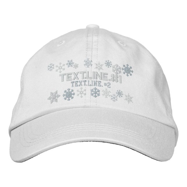 Personalized Two Text Lines Snowflakes Winter Embroidered Baseball Cap (Front)
