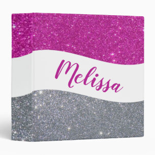 Personalized two tone glitter 3 ring binder