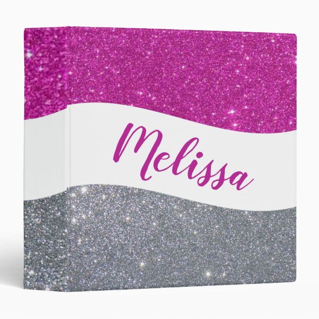 Personalized two tone glitter 3 ring binder (Front/Spine)