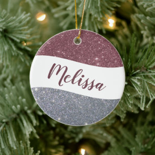 Personalized two tone glitter ceramic ornament