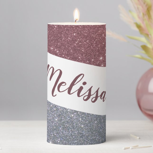 Personalized two tone glitter  pillar candle (In Situ)