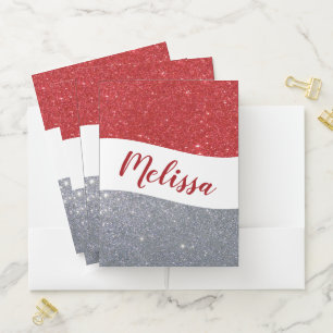 Personalized two tone glitter pocket folder