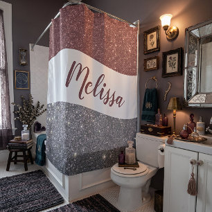 Personalized two tone glitter shower curtain