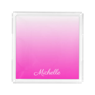 Personalized two-tone gradient ombre hot pink acrylic tray