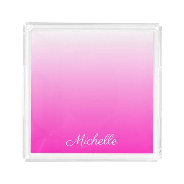 Personalized two-tone gradient ombre hot pink acrylic tray (Front)
