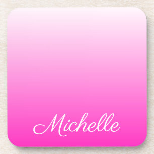 Personalized two-tone gradient ombre hot pink beverage coaster