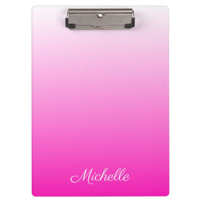 Personalized two-tone gradient ombre hot pink clipboard (Front)